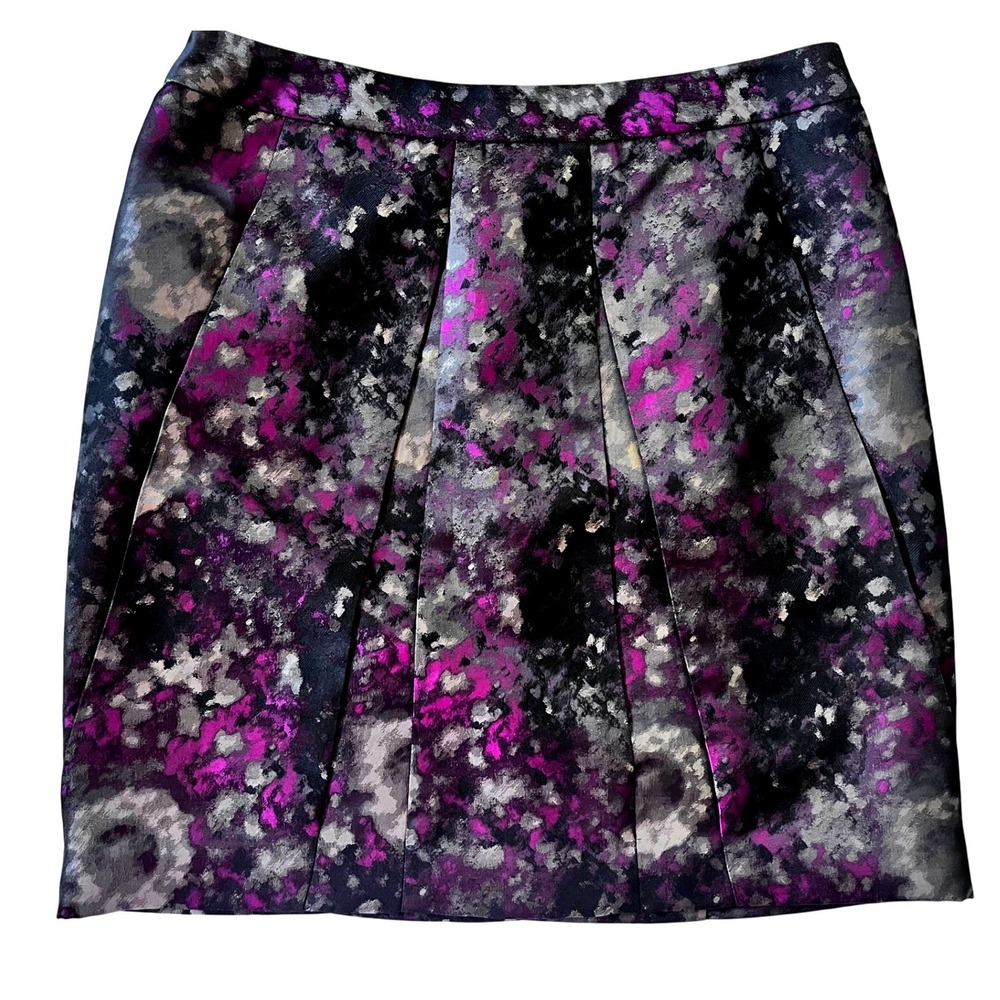 Anne‎ Klein Purple Gray Black Floral Career Pleated Mini Skirt Size 10